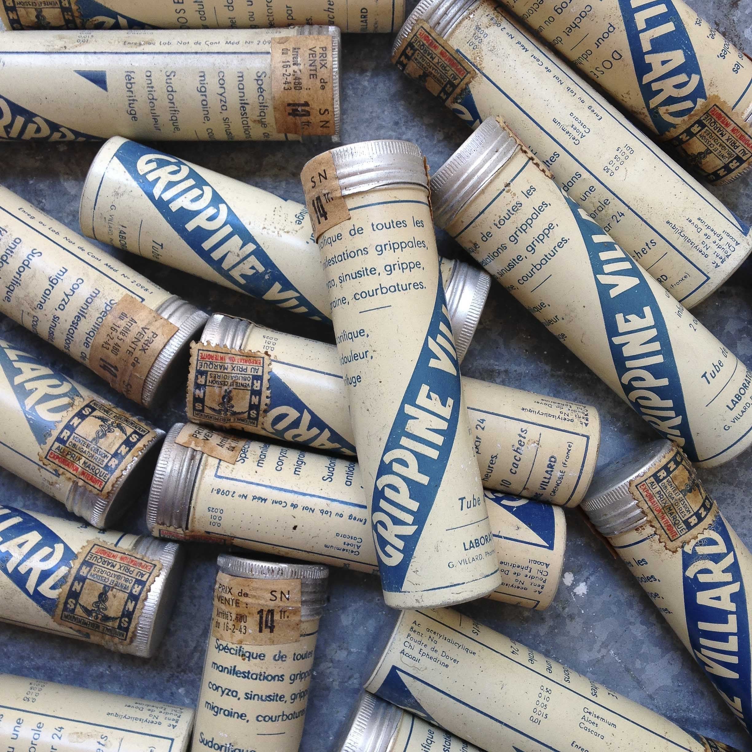 ancien vintage tube grippine villard 1940 pharmacie médicament