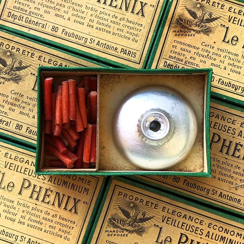 boite veilleuses aluminium le phenix bougies flotteur ancienne ancien vintage 1920 1930