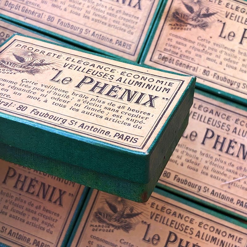 boite veilleuses aluminium le phenix bougies flotteur ancienne ancien vintage 1920 1930