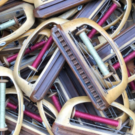 navette large avec bobine bois métal atelier tissage soie filature ancien vintage mercerie 1930 1950