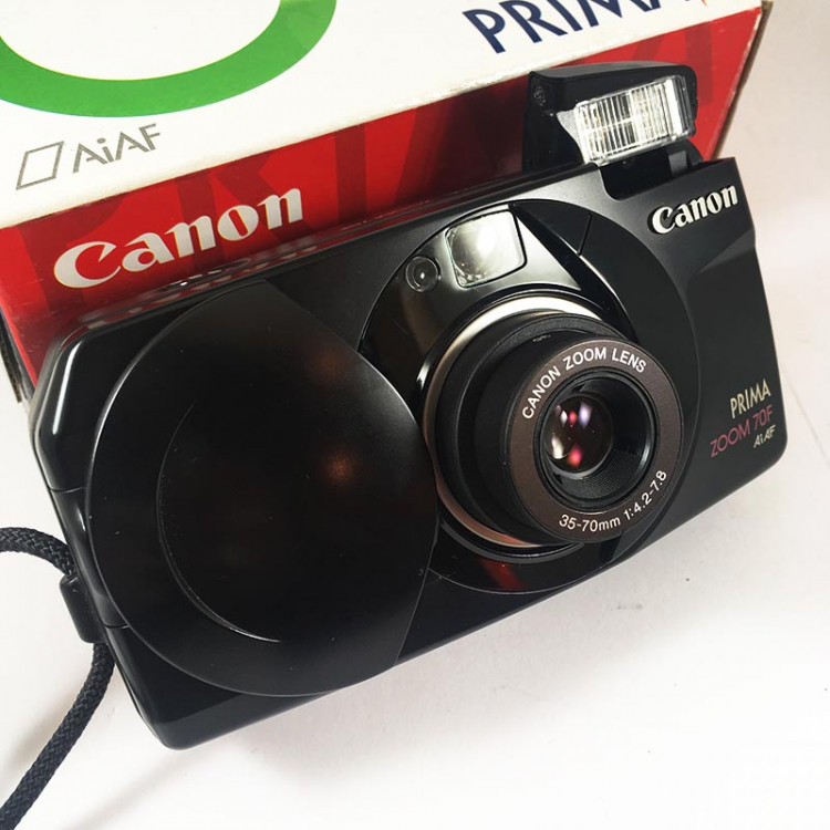 Canon camera analog prima zoom 70f noir 35mm compact autofocus zoom 35mm 70mm 4.2 7.8 point and shoot box