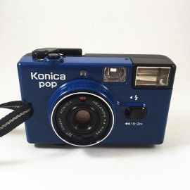 konica pop blue36mm 4 compact point and shoot antique vintage 1982 flash