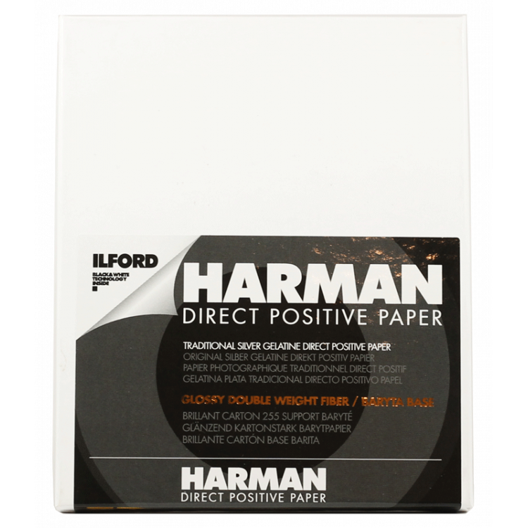 ilford harman fb glossy direct positif photo paper black and white fiber based 25 pieces 4x5 9.96 12.5 cm sheets