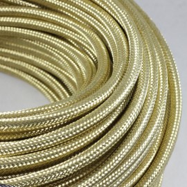 cable electrique fil textile vintage métal laiton jaune or doré brillant électricité rare rond