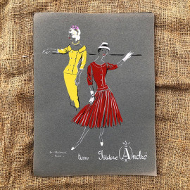 Nice stencil poster fabric Isidore André illustration illustrated 1950 1959 red fashion paris