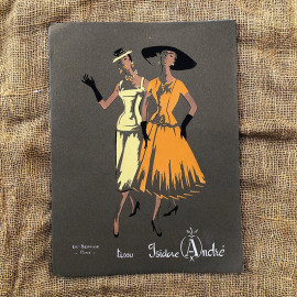 Nice stencil poster fabric Isidore André illustration illustrated 1950 1959 orange fashion paris