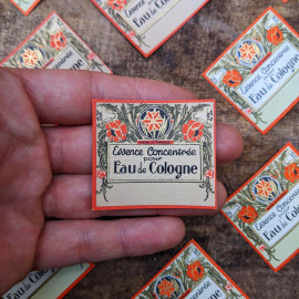 antique vintage paper label parfum fragrance 1930 eau de cologne red gold perfume