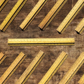 règle double décimètre jaune en bois ancien école écolier ancienne vintage 1950 1960