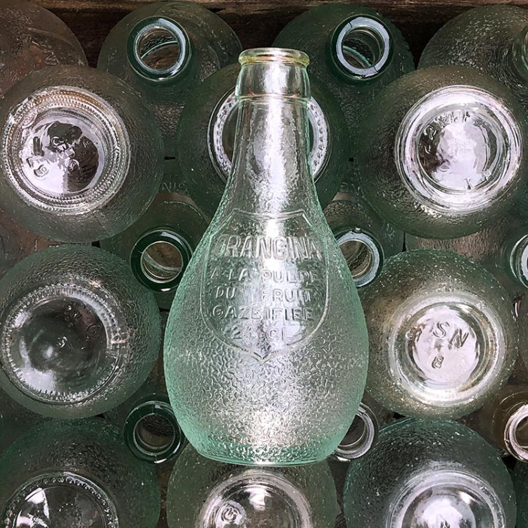 glass little orangina 24cl orange france french soda beverage bottle decor antique old vintage 1960