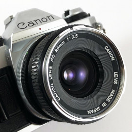 canon ae1 program analog fd lens 28mm 3.5 film camera reflex 35mm Canon AE-1 program chrome