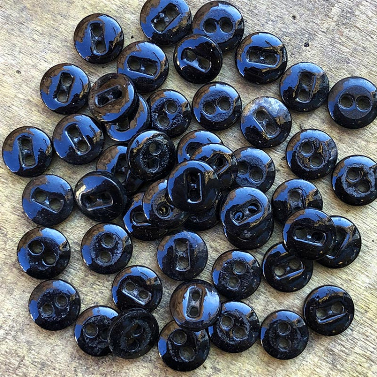 button black glass old 10mm antique vintage 1930 small little two holes