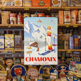 affiche Marinette chamonix mont blanc aiguille du midi montagne neige ski haute savoie A2 papier hiver