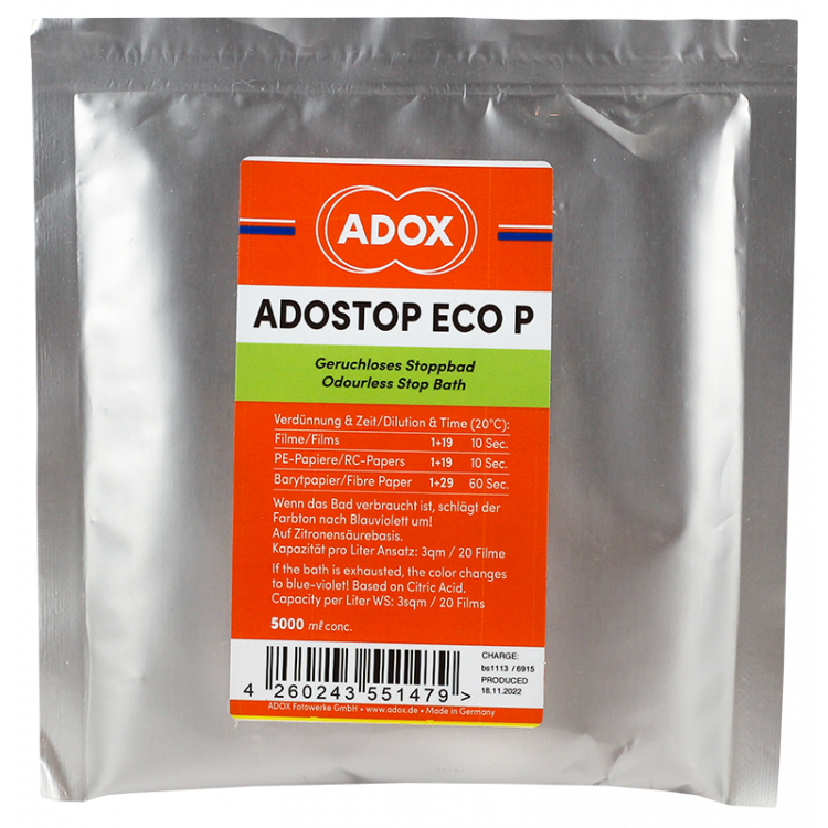 Adox adostop eco bain d'arrêt arret stop poudre chimie 5L film et papier noir et blanc argentique ecologique photographie