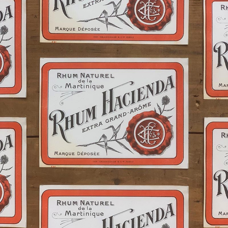 étiquette alcool rhum hacienda 1910 1920 1930 ancien vintage alcool distillerie imprimerie collection