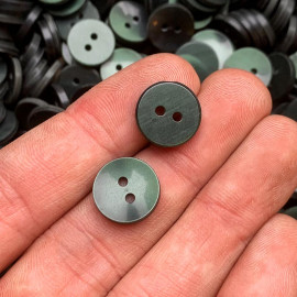 plastic dark green transparent curved button vintage 1970 1980 french haberdashery old 2 holes 14mm