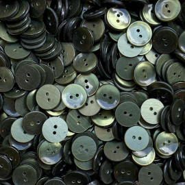 plastic olive green transparent curved button vintage 1970 1980 french haberdashery old 2 holes 18mm