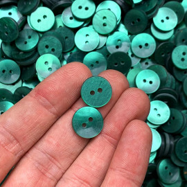 plastic green transparent curved button vintage 1970 1980 french haberdashery old 2 holes 14mm