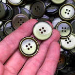 plastic olive green transparent rim button vintage 1970 1980 french haberdashery old 4 holes 25mm