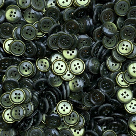 plastic olive green transparent rim button vintage 1970 1980 french haberdashery old 4 holes 15mm
