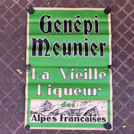 grande affiche publicitaire génépi meunier liqueur alpes montagne décoration murale vintage ancienne 1920 1930