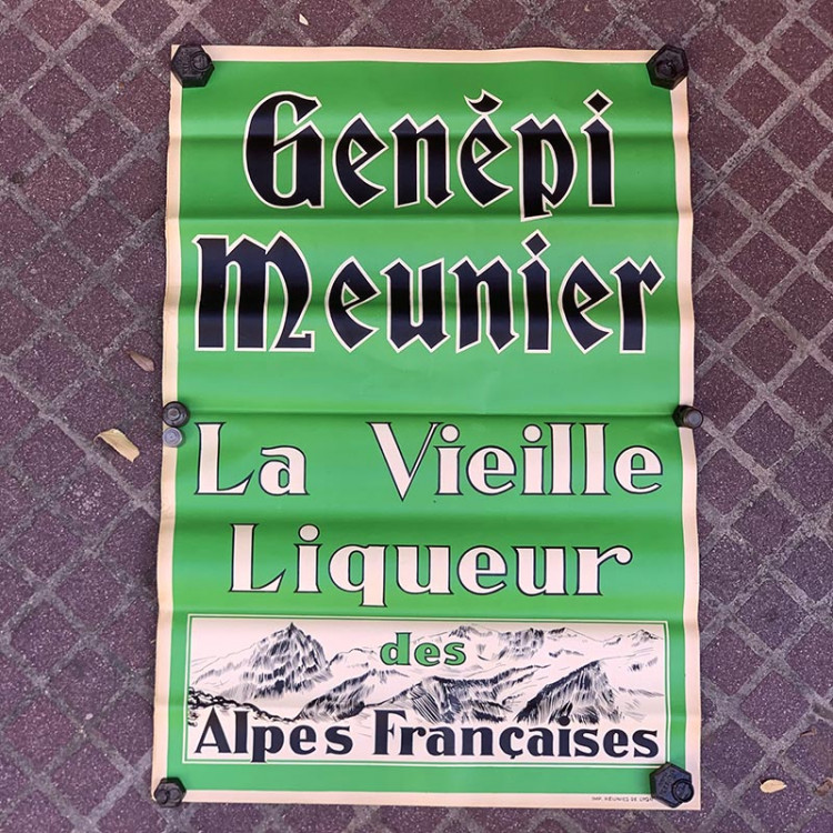 big advertising paper poster genepi meunier génépi alps mountains france alcohol aperitif 1920 1930 green