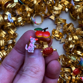 little ring for chlildren child brass animal fruit 1990 fairground toy metal metallic