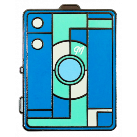 pin's photo box bleu émaillé émail design appareil photo accessoires vintage les ateliers de marinette