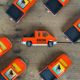 voiture miniature ancienne ford transit racing service orange fabriqué en france 1990 1980