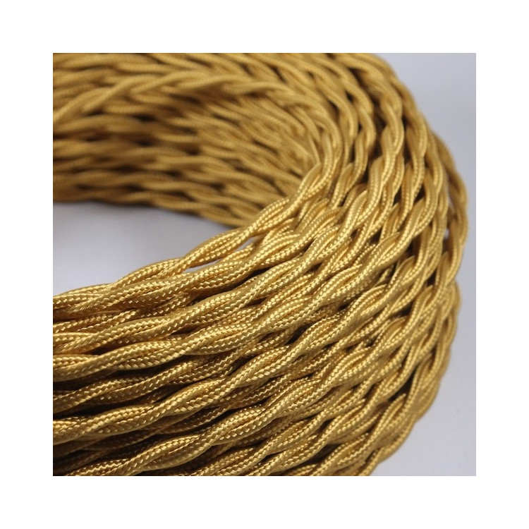 cable electrique couleur fil textile vintage tissu jaune vieil or doré torsadé lampe luminaire coloré