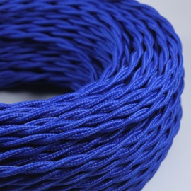 cable electrique couleur fil textile vintage tissu bleu torsadé lampe luminaire style ancien