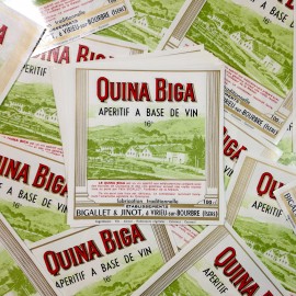 paper wine quina biga bottle sticker antique vintage bar 1980