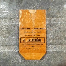 grocery haberdashery lalechere orange paper bag antique vintage grocery 1950