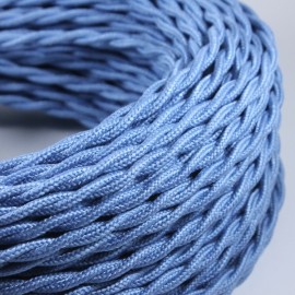 cable electrique fil textile couleur vintage tissu bleu clair jean torsadé lampe luminaire