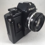 nikon em 35mm 135 black series e 50mm 1.8 vintage analog camera reflex motor drive mde