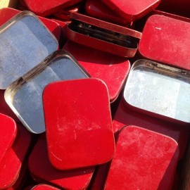little red tin pharmacy box never used vintage 1940 deadstock