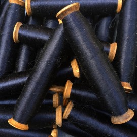 bobbin thread antique vintage haberdashery 1930 dark blue thin wood