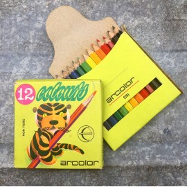 12 crayons de couleur tigre arcolor ancien vintage papeterie 1980