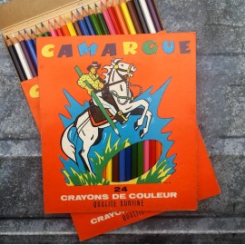24 grands crayons de couleur camargue ancien vintage papeterie 1980