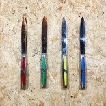 four vintage colored knifes old kitchen  metal  1950