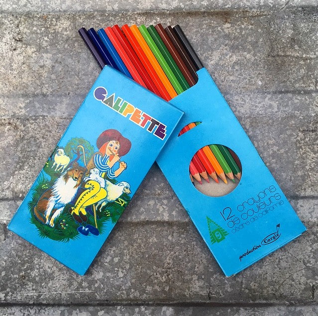 12 crayons de couleur galipette corgie ancien vintage papeterie 1980