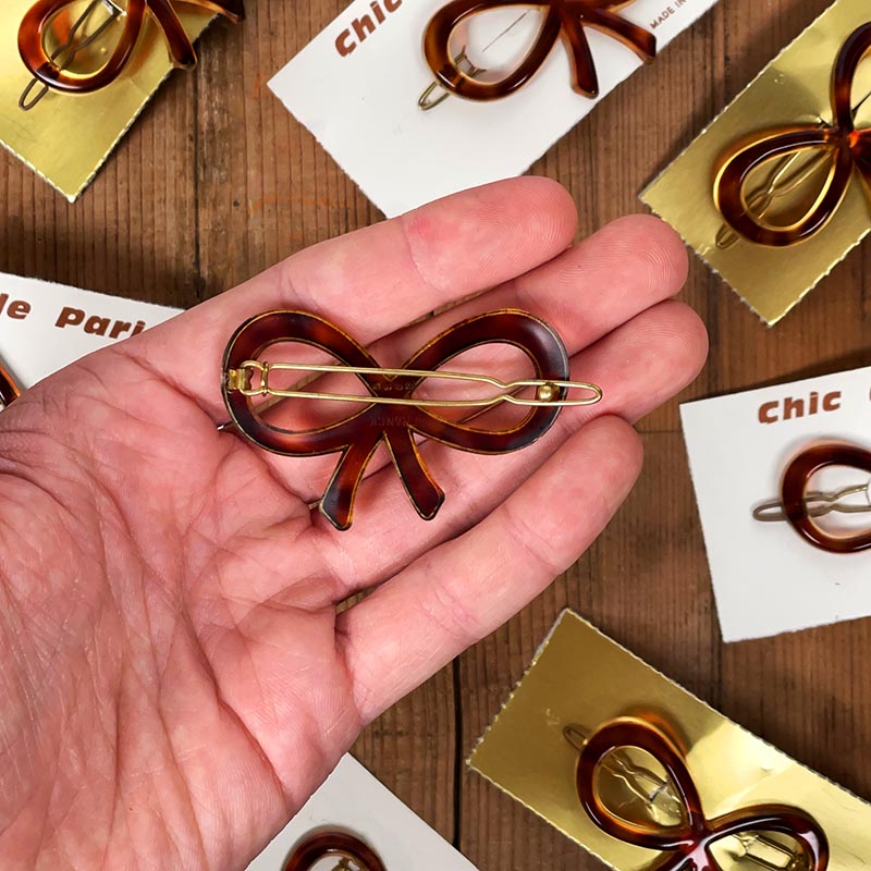 barrette à cheveux ancienne clip paris chic noeud ruban plastique vintage 1970 1980 coiffure