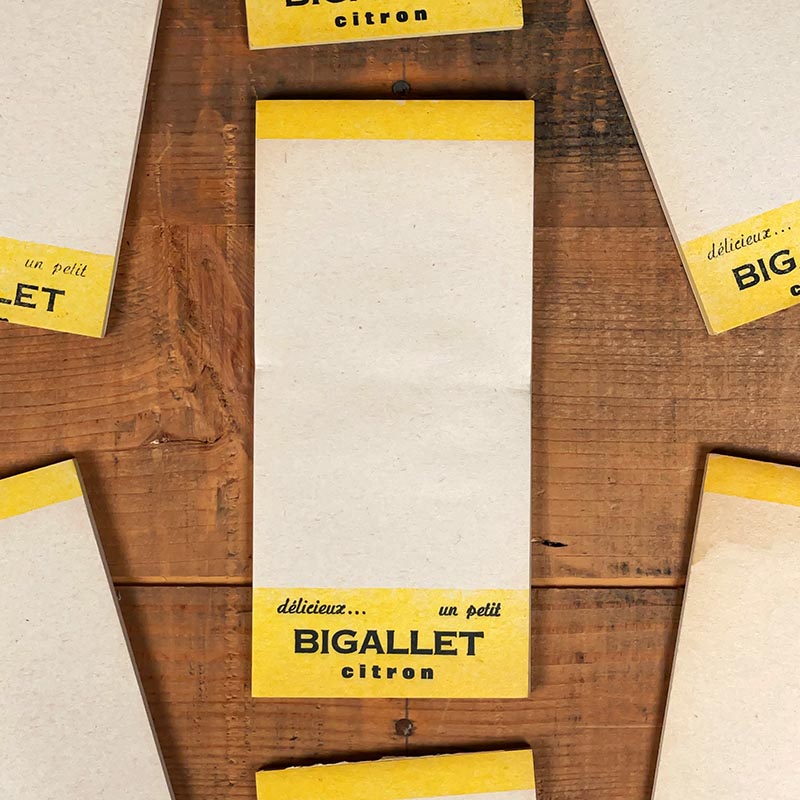 bloc notes ancien bigallet citron boisson épicerie vintage 1960