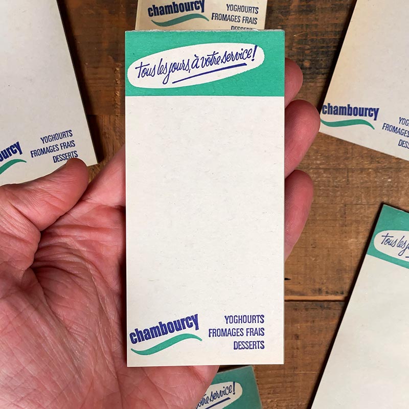 bloc notes ancien yaourt yoghourt chambourcy épicerie vintage 1960