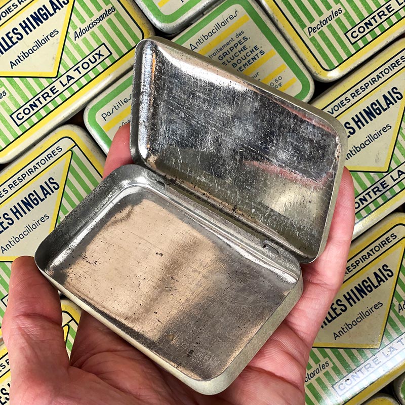 petite boite métallique coffret pastilles hinglais pharmacie ancienneweinmann antibacillaires contre la toux 1930 1940 epernay marne 9,5cm 6cm