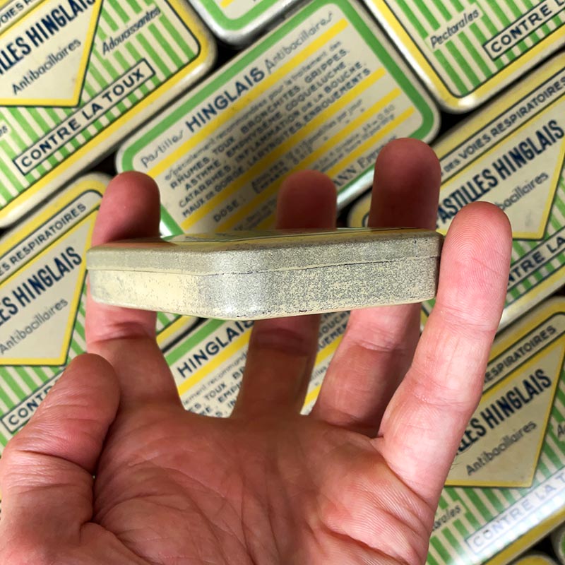 petite boite métallique coffret pastilles hinglais pharmacie ancienneweinmann antibacillaires contre la toux 1930 1940 epernay marne 9,5cm 6cm