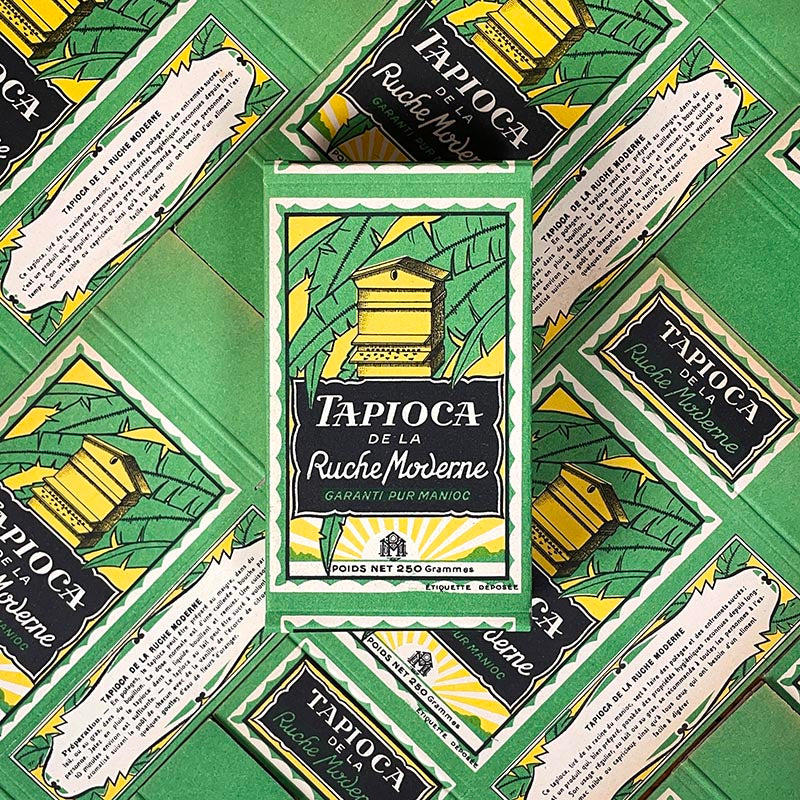 boite en carton à monter d'une ancienne pharmacie 1930 tapioca de la ruche moderne pur manioc