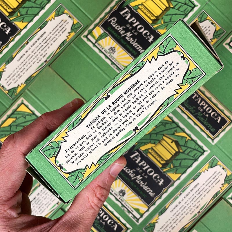 boite en carton à monter d'une ancienne pharmacie 1930 tapioca de la ruche moderne pur manioc