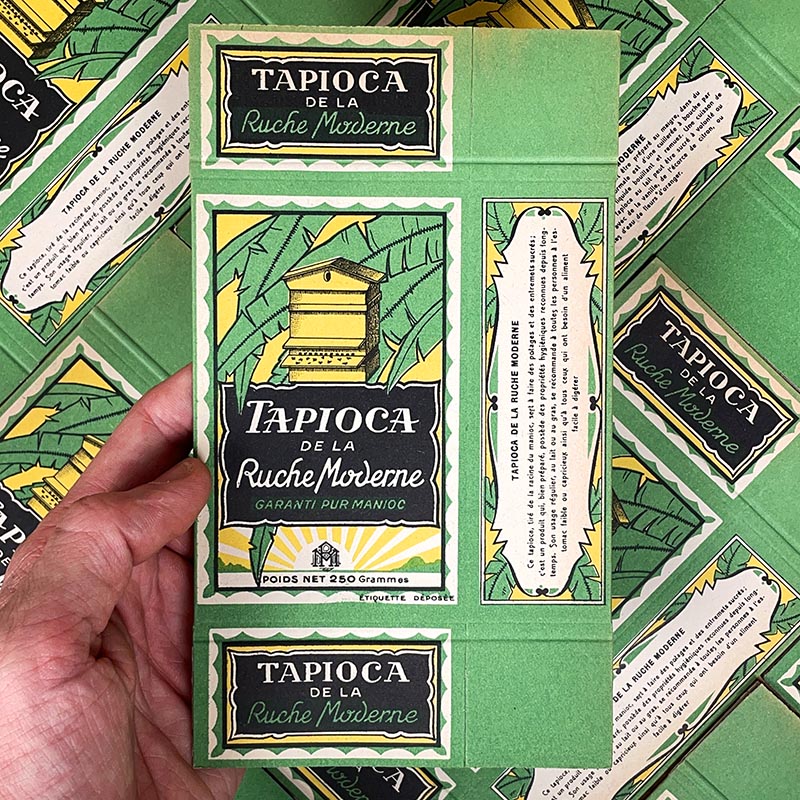 boite en carton à monter d'une ancienne pharmacie 1930 tapioca de la ruche moderne pur manioc