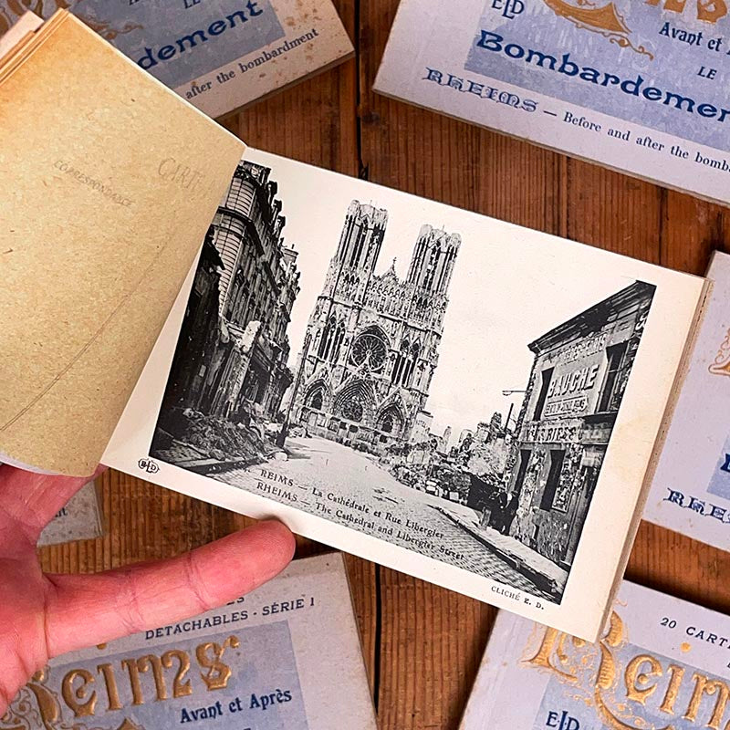 carnets cartes postales reims 1914 1918 avant après bombardements ancien vintage papier collection 1920