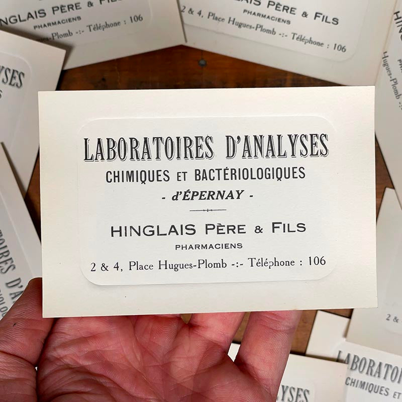 carte de visite laboratoires d'analyses anciens pharmacie hinglais reims epernay marne 1900 1920